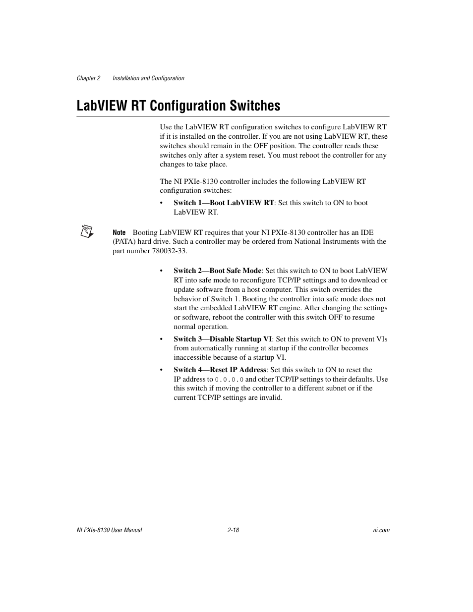 Labview rt configuration switches, Labview rt configuration switches -18 | National Instruments NI PXIe-8130 User Manual | Page 34 / 84