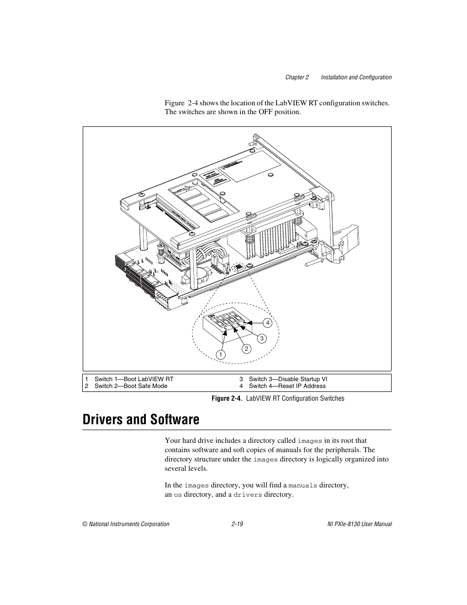 Figure 2-4. labview rt configuration switches, Drivers and software, Drivers and software -19 | National Instruments NI PXIe-8130 User Manual | Page 35 / 84
