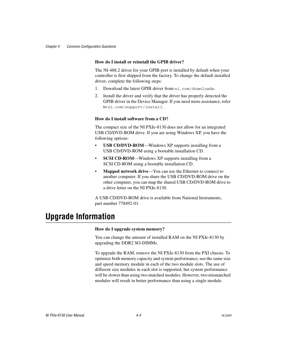 Upgrade information, Upgrade information -4 | National Instruments NI PXIe-8130 User Manual | Page 61 / 84