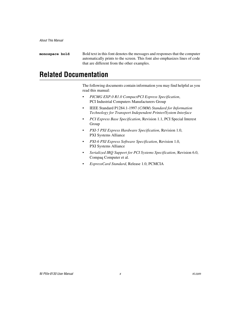 Related documentation | National Instruments NI PXIe-8130 User Manual | Page 9 / 84