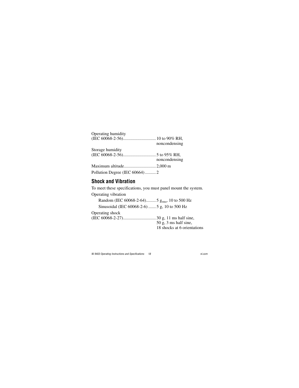 Shock and vibration | National Instruments NI 9403 User Manual | Page 18 / 23