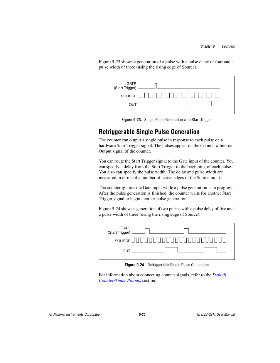 Retriggerable single pulse generation, Figure 9-24. retriggerable single pulse generation, Retriggerable single pulse generation -21 | National Instruments NI USB-621x User Manual | Page 101 / 178