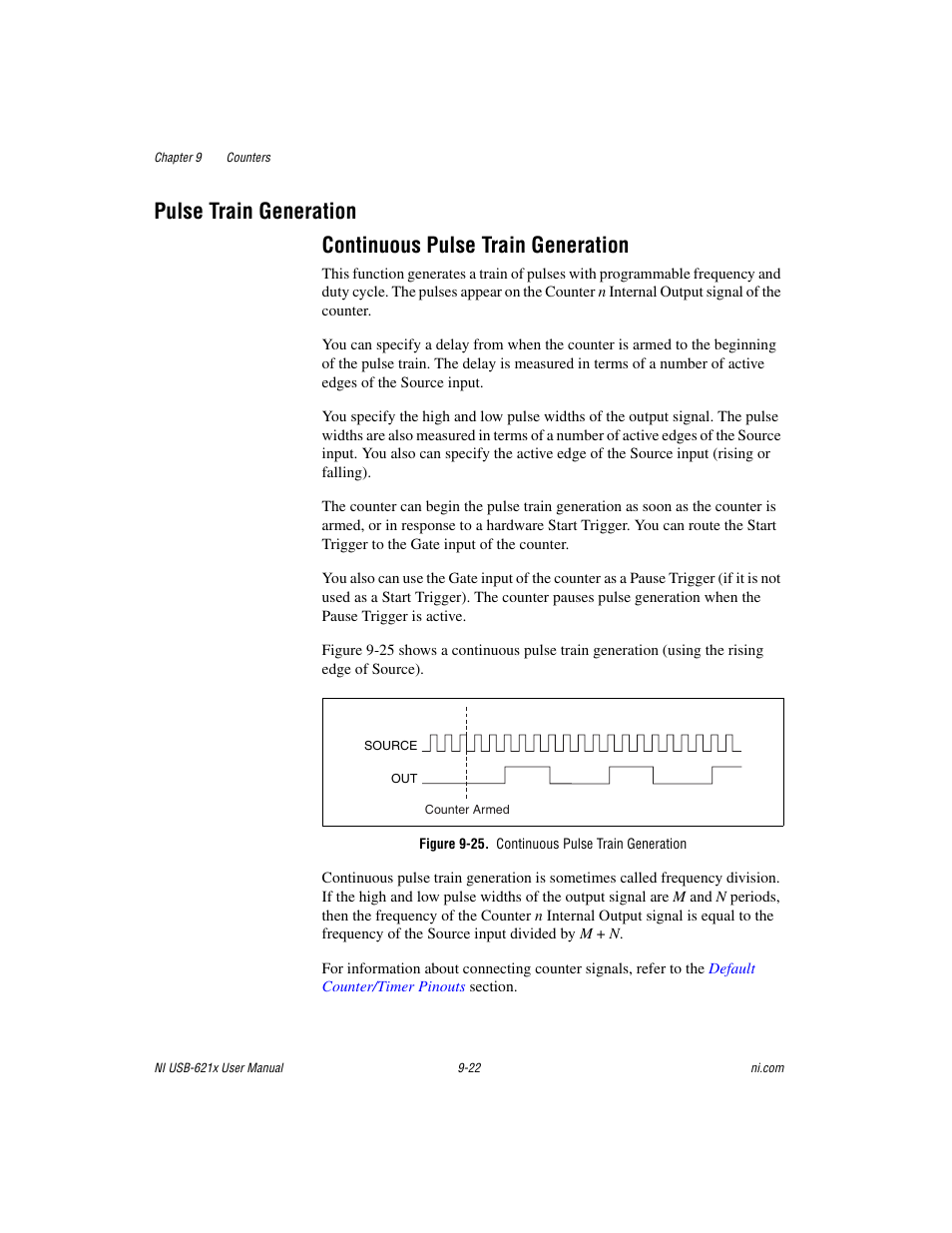 Pulse train generation, Continuous pulse train generation, Figure 9-25. continuous pulse train generation | Pulse train generation -22, Continuous pulse train generation -22 | National Instruments NI USB-621x User Manual | Page 102 / 178