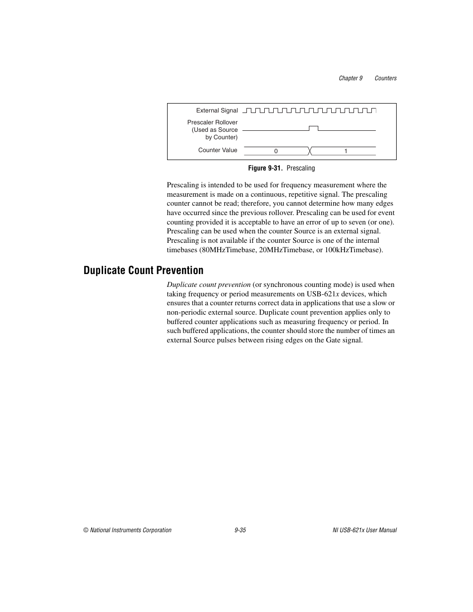 Figure 9-31. prescaling, Duplicate count prevention, Duplicate count prevention -35 | Duplicate, Count prevention | National Instruments NI USB-621x User Manual | Page 115 / 178