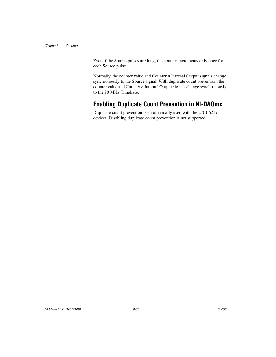 Enabling duplicate count prevention in ni-daqmx | National Instruments NI USB-621x User Manual | Page 118 / 178