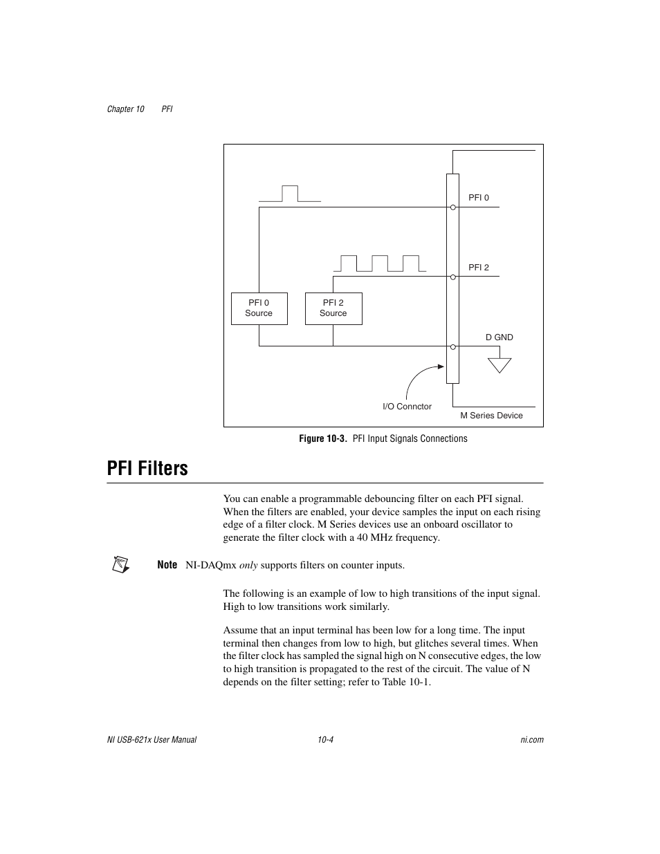 Figure 10-3. pfi input signals connections, Pfi filters, Pfi filters -4 | National Instruments NI USB-621x User Manual | Page 122 / 178