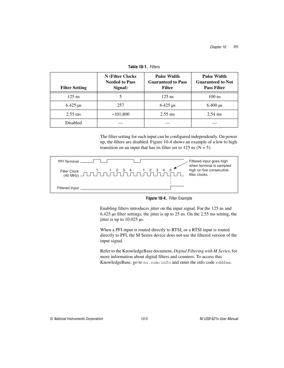 Table 10-1. filters, Figure 10-4. filter example | National Instruments NI USB-621x User Manual | Page 123 / 178