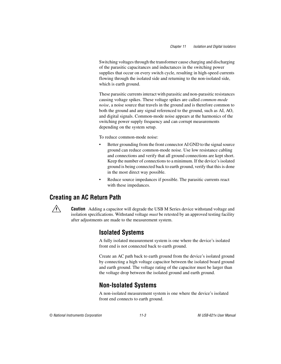 Creating an ac return path, Isolated systems, Non-isolated systems | Creating an ac return path -3, Isolated systems -3 non-isolated systems -3 | National Instruments NI USB-621x User Manual | Page 127 / 178