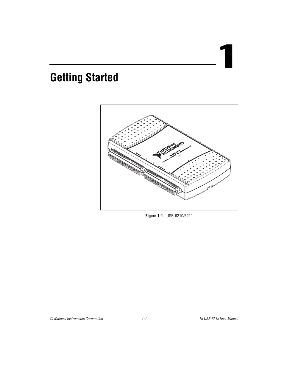 Chapter 1 getting started, Figure 1-1. usb-6210/6211, Getting started | National Instruments NI USB-621x User Manual | Page 17 / 178