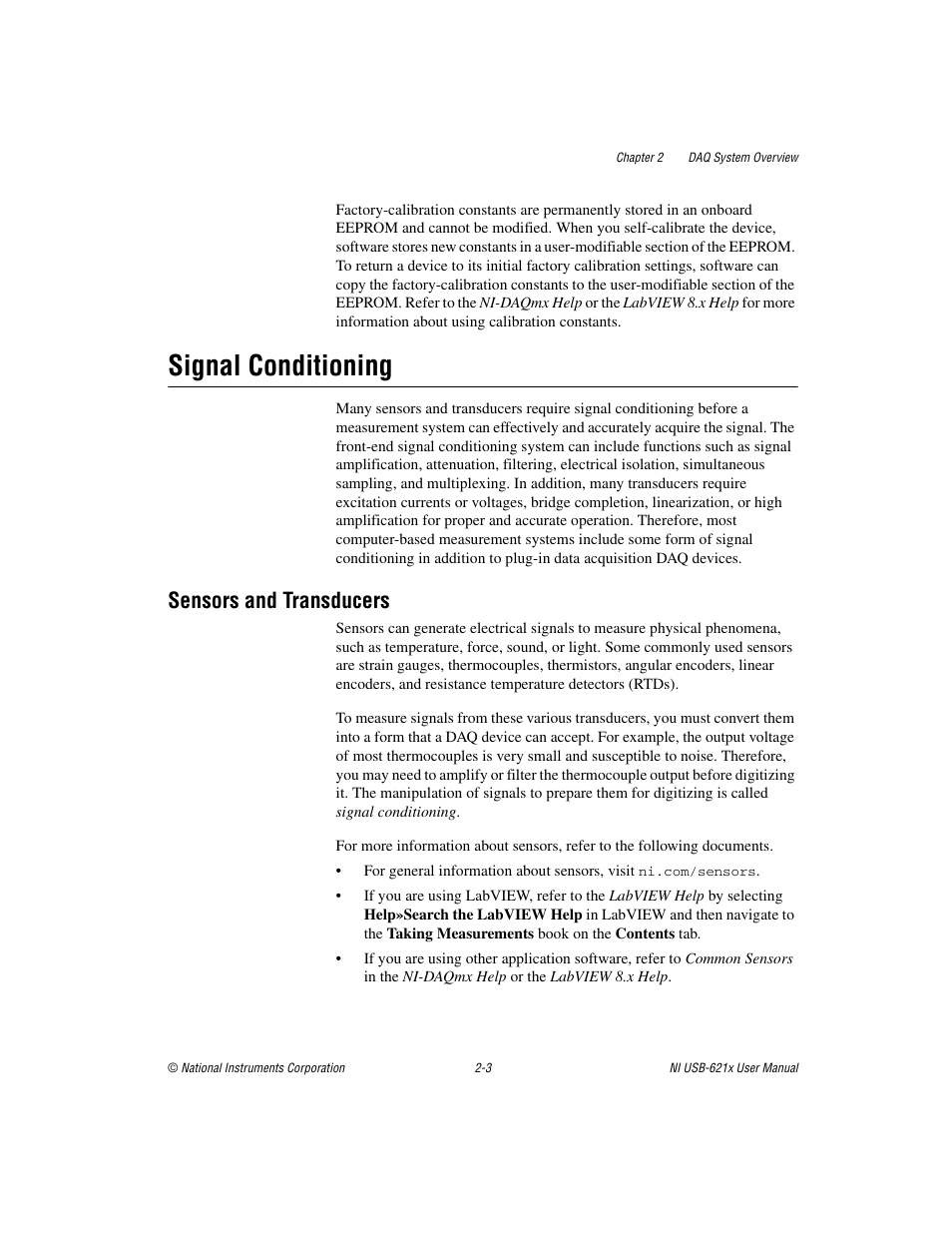 Signal conditioning, Sensors and transducers, Signal conditioning -3 | Sensors and transducers -3 | National Instruments NI USB-621x User Manual | Page 22 / 178