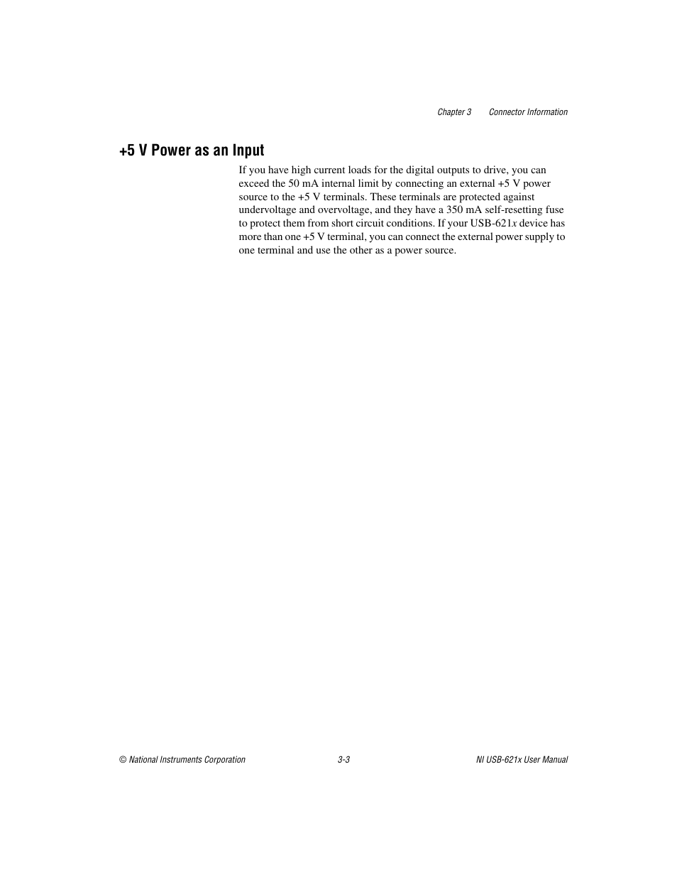 5 v power as an input, 5 v power as an input -3 | National Instruments NI USB-621x User Manual | Page 26 / 178