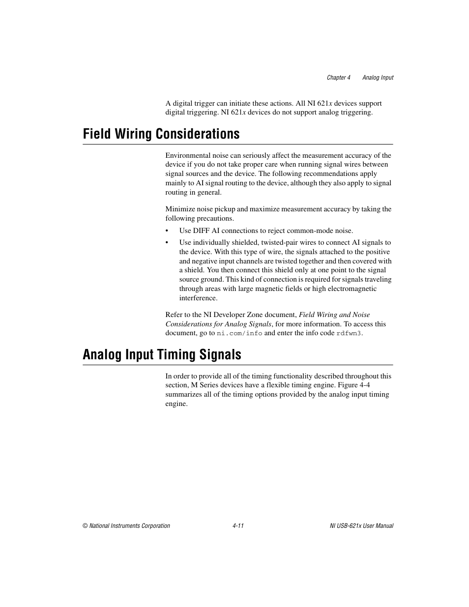 Field wiring considerations, Analog input timing signals | National Instruments NI USB-621x User Manual | Page 37 / 178