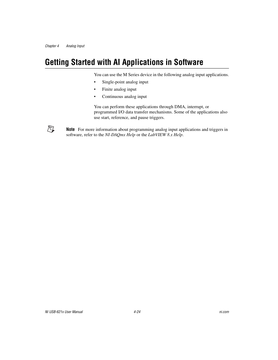 Getting started with ai applications in software | National Instruments NI USB-621x User Manual | Page 50 / 178