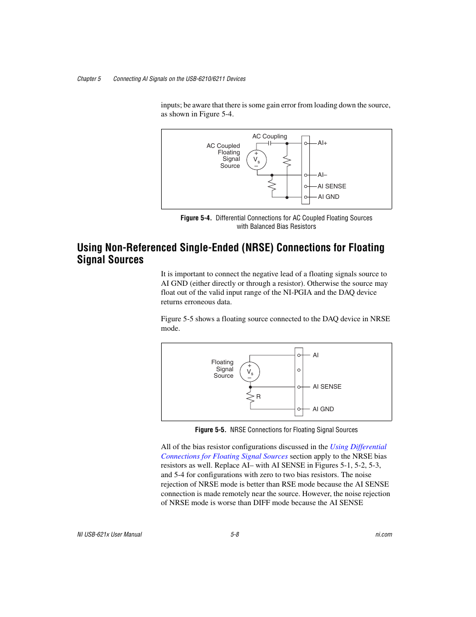 Floating signal sources -8, Floating signal sources | National Instruments NI USB-621x User Manual | Page 58 / 178