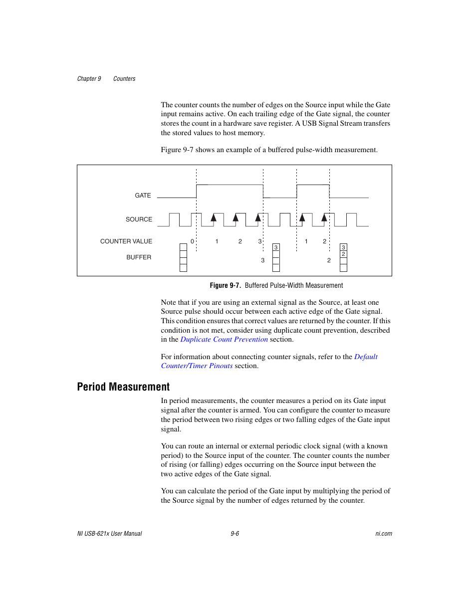 Figure 9-7. buffered pulse-width measurement, Period measurement, Period measurement -6 | National Instruments NI USB-621x User Manual | Page 86 / 178