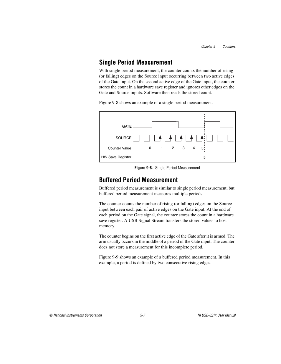 Single period measurement, Figure 9-8. single period measurement, Buffered period measurement | National Instruments NI USB-621x User Manual | Page 87 / 178