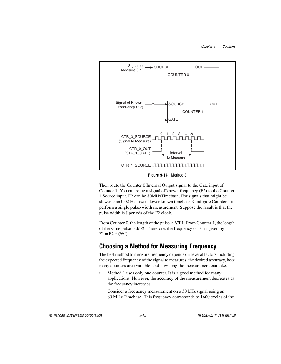 Figure 9-14. method 3, Choosing a method for measuring frequency, Choosing a method for measuring frequency -13 | National Instruments NI USB-621x User Manual | Page 93 / 178