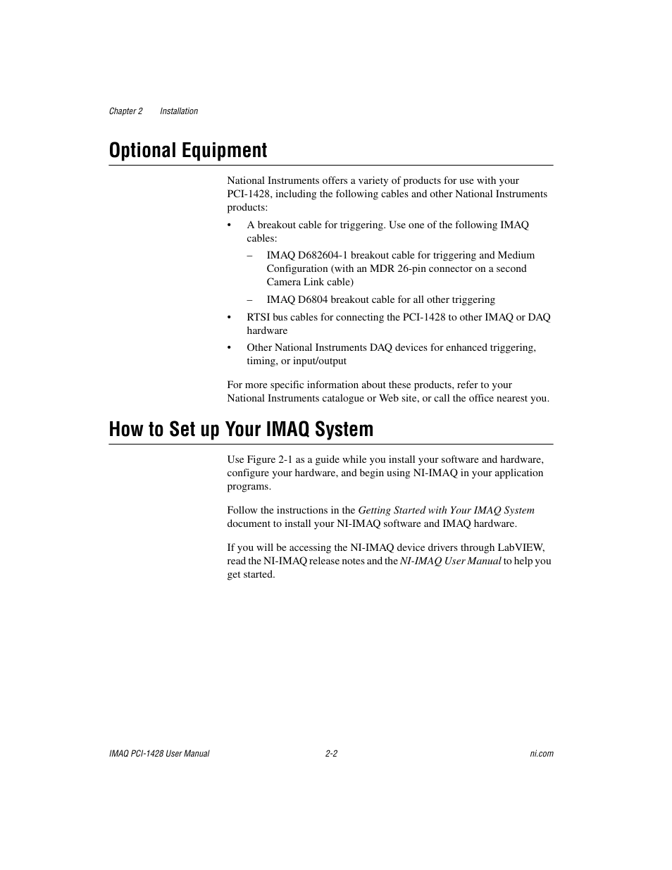 Optional equipment, How to set up your imaq system | National Instruments PCI-1428 User Manual | Page 16 / 39