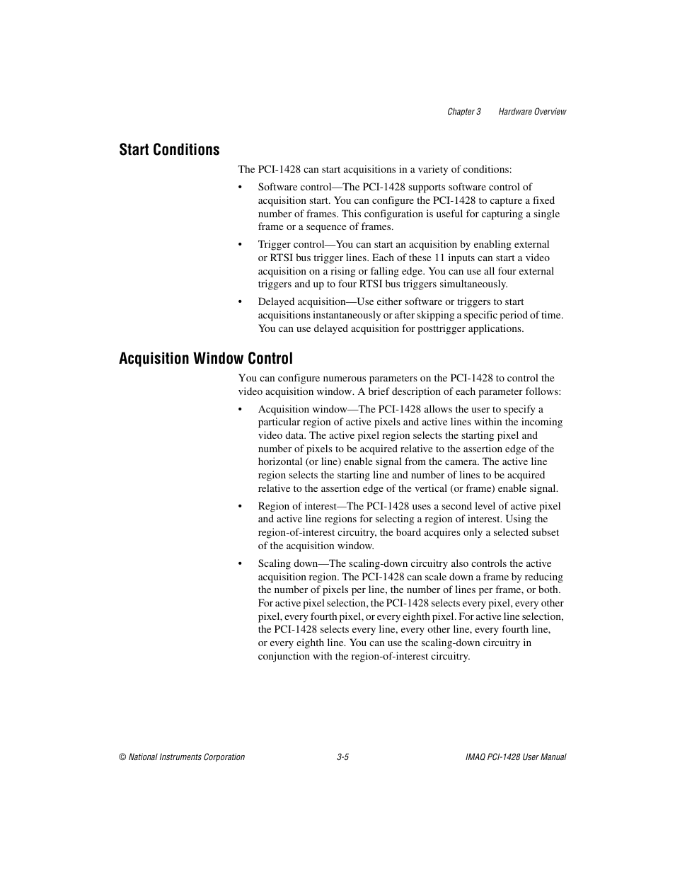 Start conditions, Acquisition window control, Start conditions -5 acquisition window control -5 | National Instruments PCI-1428 User Manual | Page 24 / 39