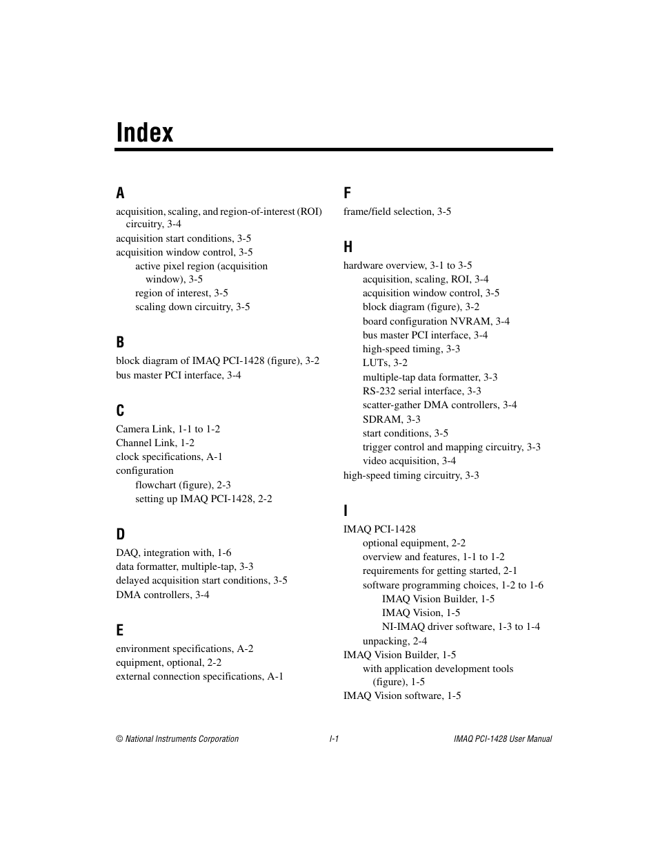 Index | National Instruments PCI-1428 User Manual | Page 37 / 39