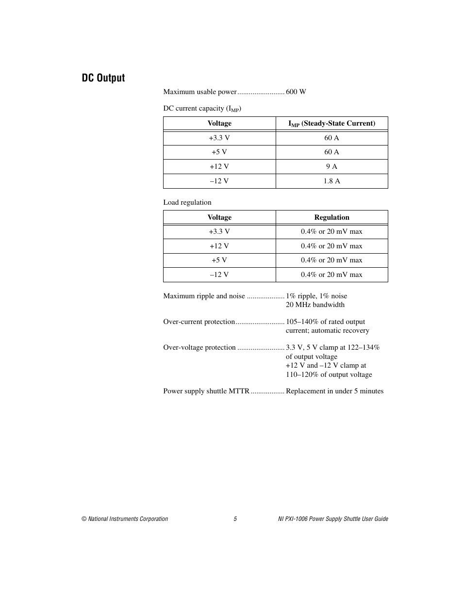 Dc output | National Instruments NI PXI-1006 User Manual | Page 5 / 5