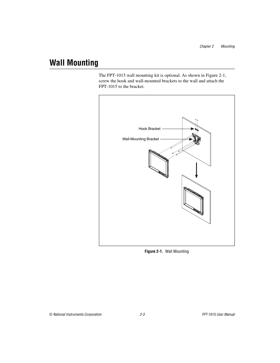 Wall mounting, Figure 2-1. wall mounting, Wall mounting -3 | National Instruments FPT-1015 User Manual | Page 11 / 33
