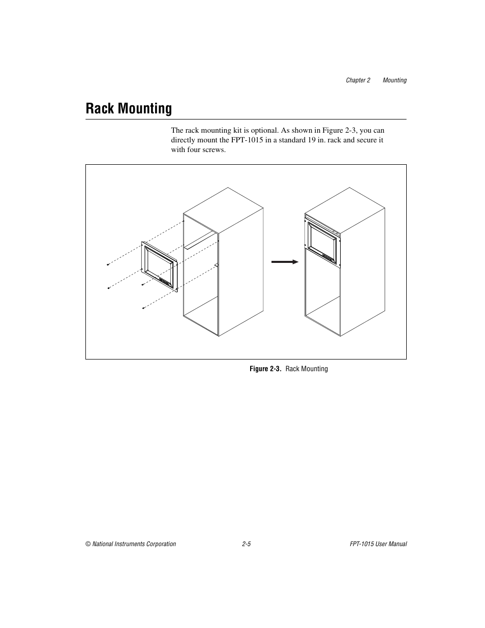 Rack mounting, Figure 2-3. rack mounting, Rack mounting -5 | National Instruments FPT-1015 User Manual | Page 13 / 33
