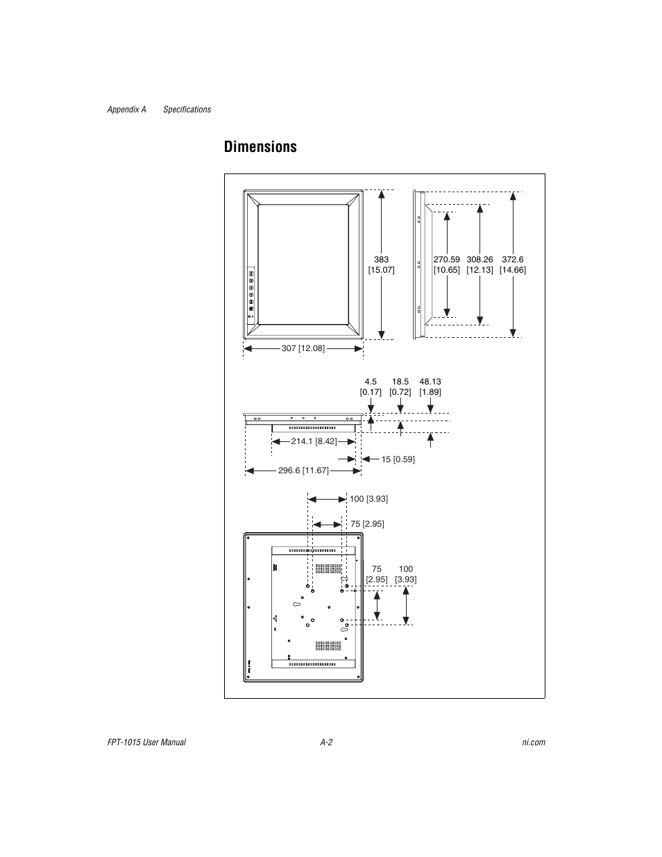 Dimensions | National Instruments FPT-1015 User Manual | Page 16 / 33