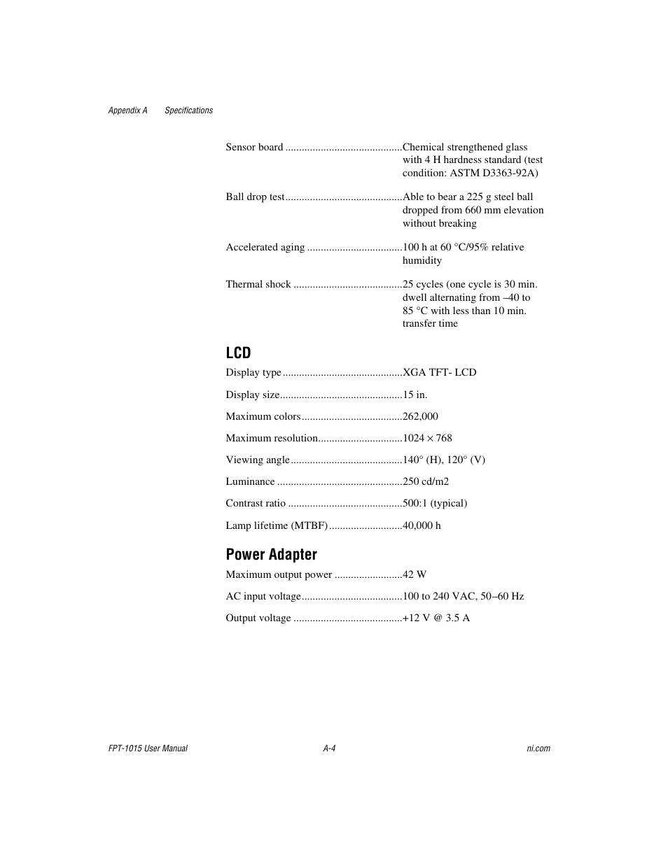 Power adapter | National Instruments FPT-1015 User Manual | Page 18 / 33