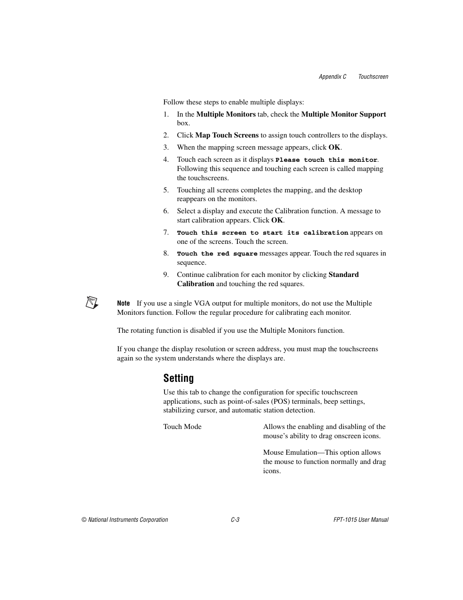 Setting | National Instruments FPT-1015 User Manual | Page 26 / 33