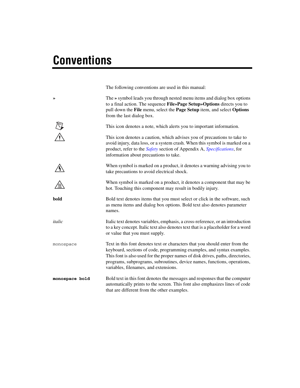 Conventions | National Instruments FPT-1015 User Manual | Page 5 / 33