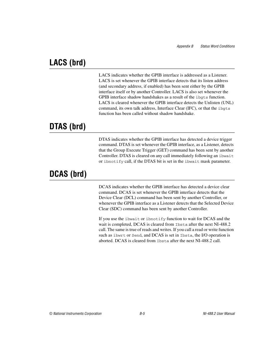 Lacs (brd), Dtas (brd), Dcas (brd) | National Instruments NI-488.2 User Manual | Page 104 / 137
