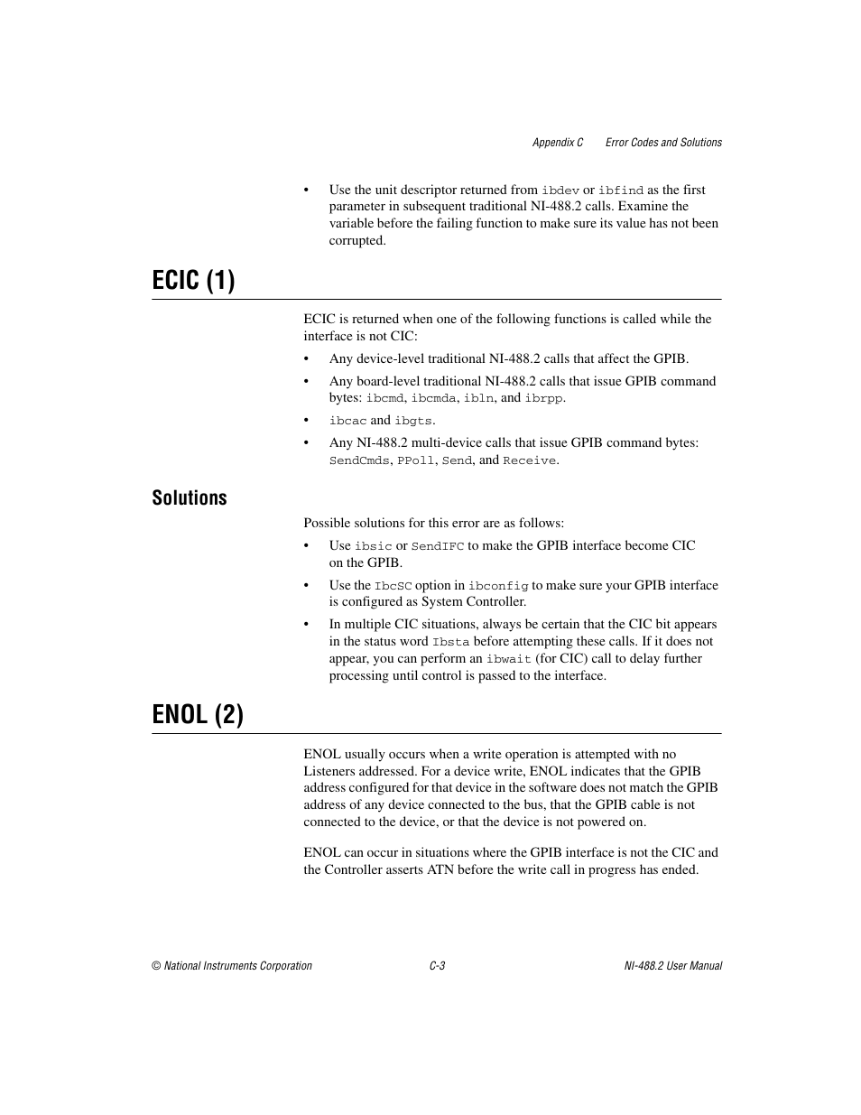 Ecic (1), Enol (2), Solutions | National Instruments NI-488.2 User Manual | Page 107 / 137