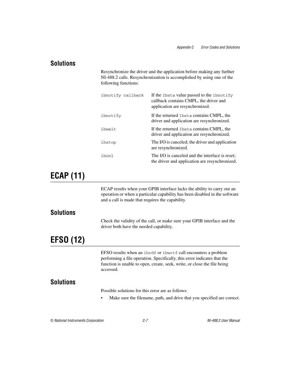 Ecap (11), Efso (12), Solutions | National Instruments NI-488.2 User Manual | Page 111 / 137