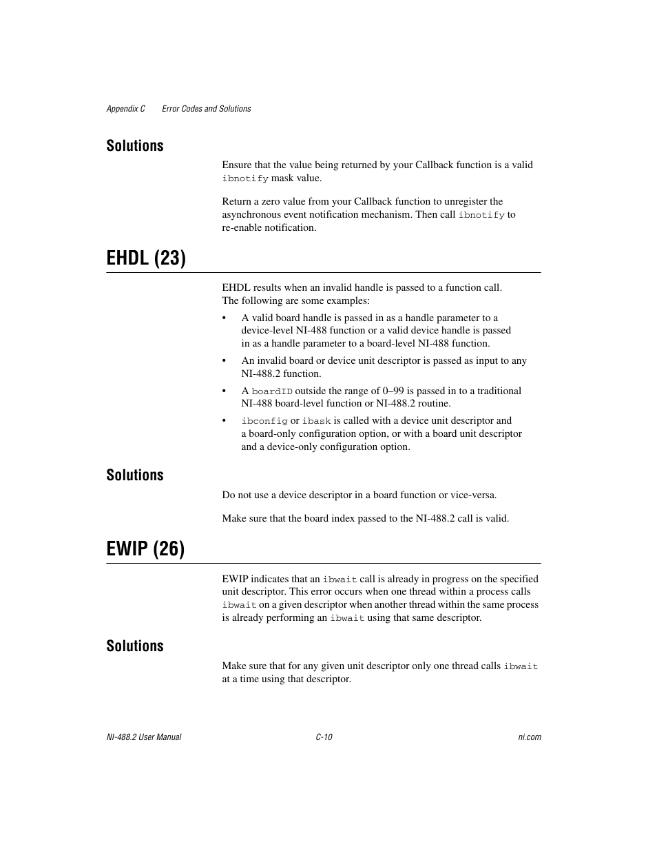 Ehdl (23), Ewip (26), Solutions | National Instruments NI-488.2 User Manual | Page 114 / 137