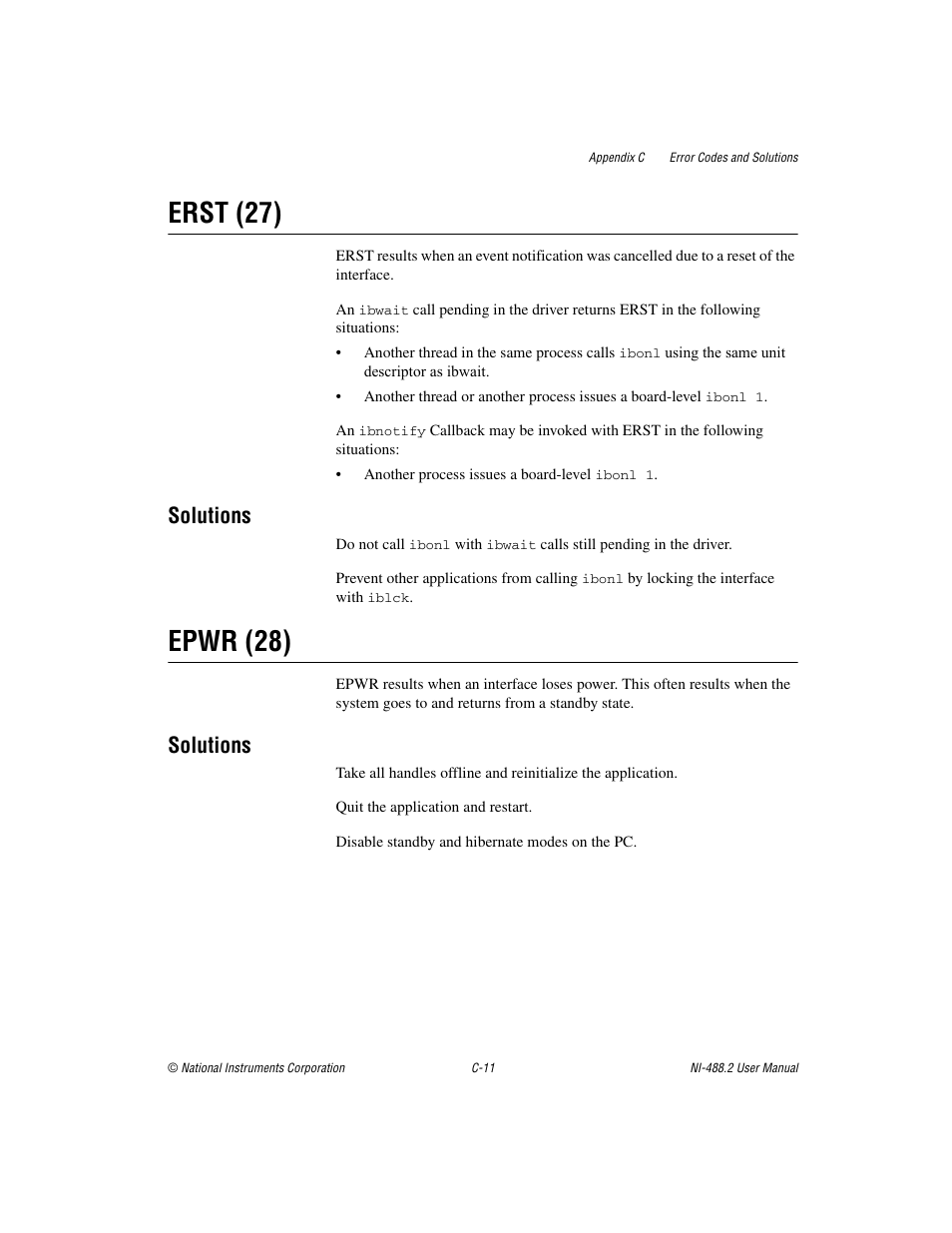 Erst (27), Epwr (28), Solutions | National Instruments NI-488.2 User Manual | Page 115 / 137