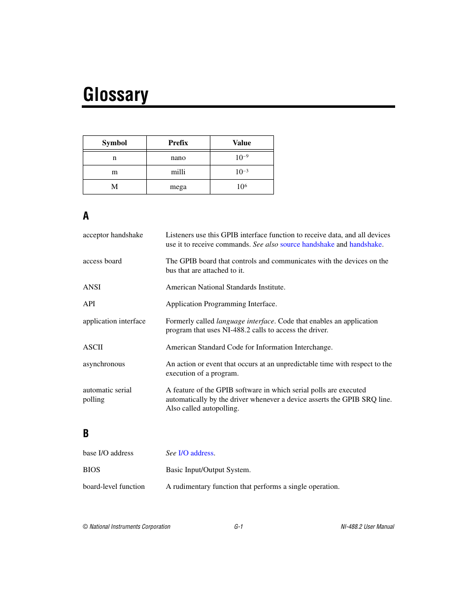 Glossary | National Instruments NI-488.2 User Manual | Page 121 / 137