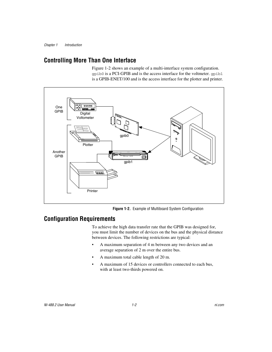 Controlling more than one interface, Configuration requirements | National Instruments NI-488.2 User Manual | Page 13 / 137
