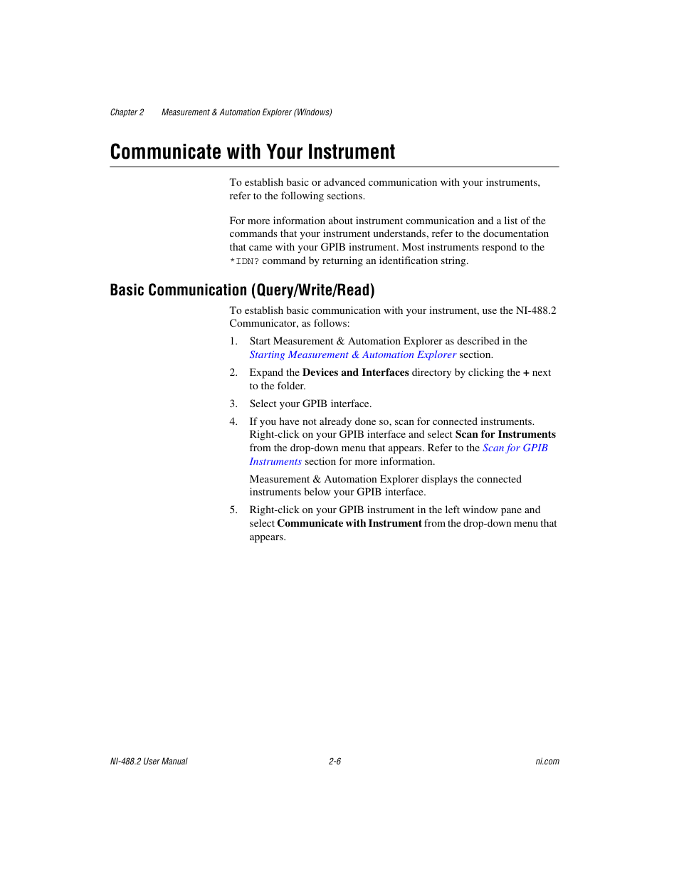 Communicate with your instrument, Basic communication (query/write/read), Communicate with your instrument -6 | Basic communication (query/write/read) -6 | National Instruments NI-488.2 User Manual | Page 20 / 137