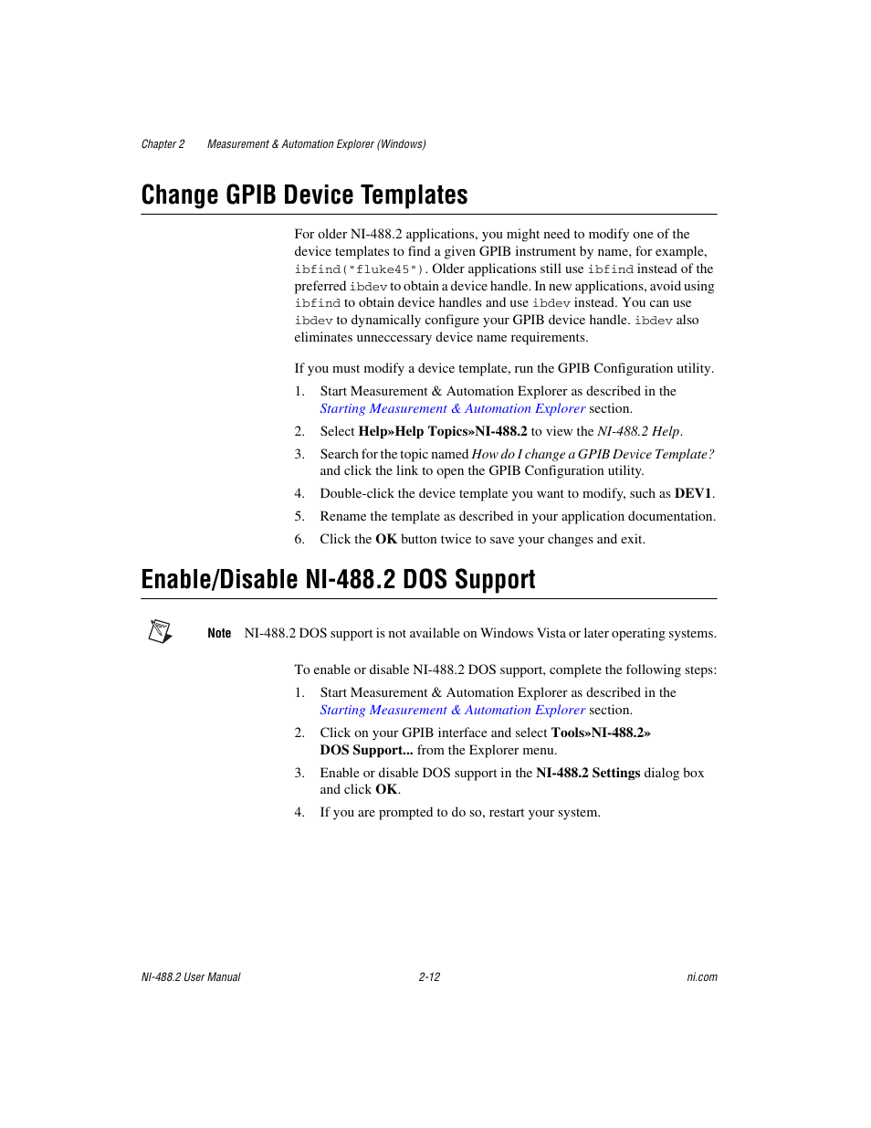 Change gpib device templates, Enable/disable ni-488.2 dos support | National Instruments NI-488.2 User Manual | Page 26 / 137