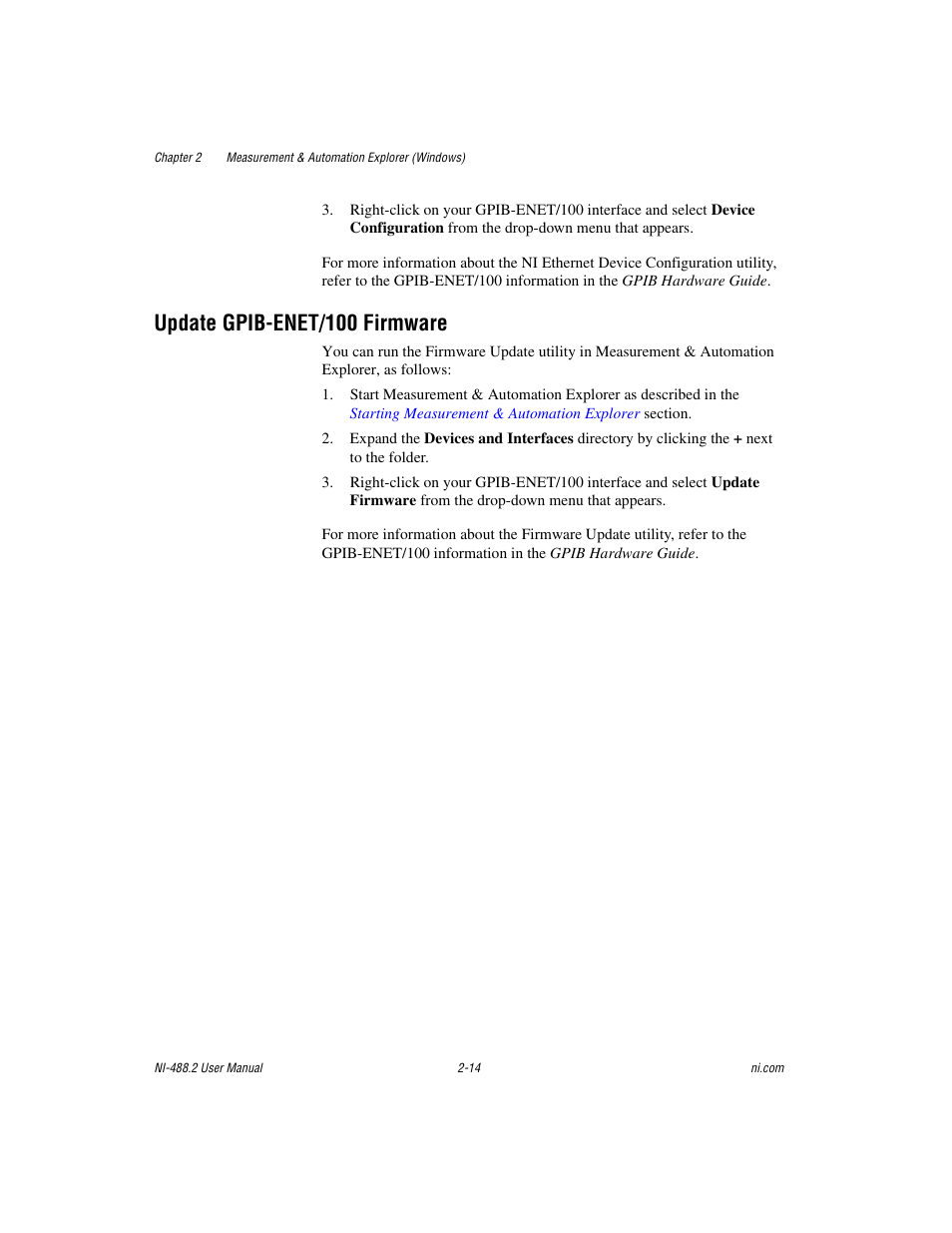 Update gpib-enet/100 firmware, Update gpib-enet/100 firmware -14 | National Instruments NI-488.2 User Manual | Page 28 / 137