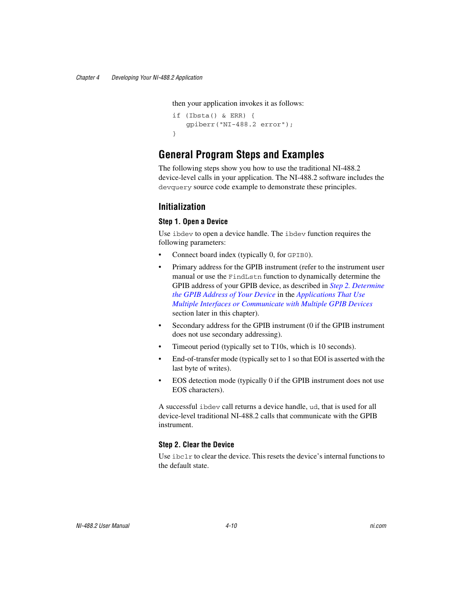 General program steps and examples, General program steps and examples -10 | National Instruments NI-488.2 User Manual | Page 47 / 137
