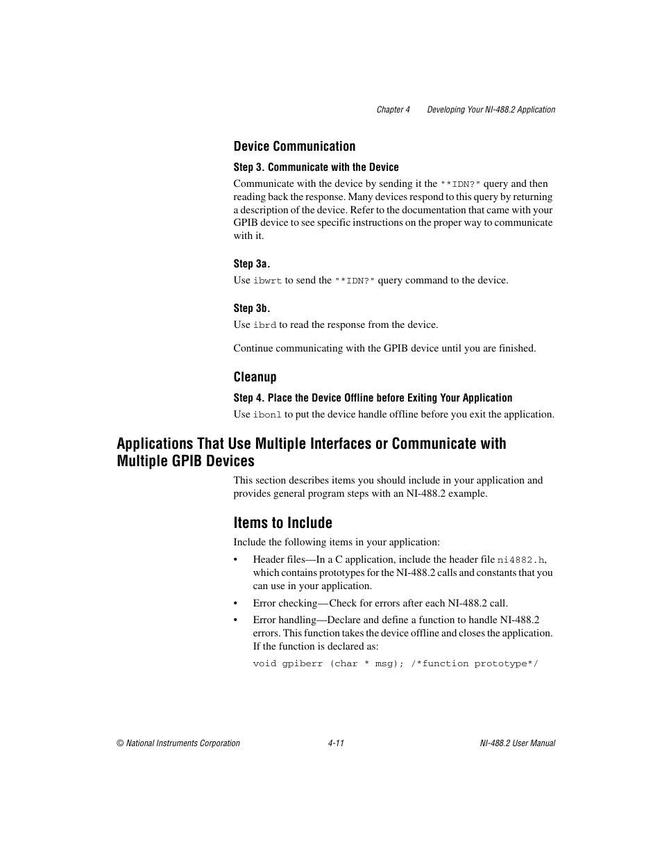 Items to include, With multiple gpib devices -11, Items to include -11 | Applications that use | National Instruments NI-488.2 User Manual | Page 48 / 137