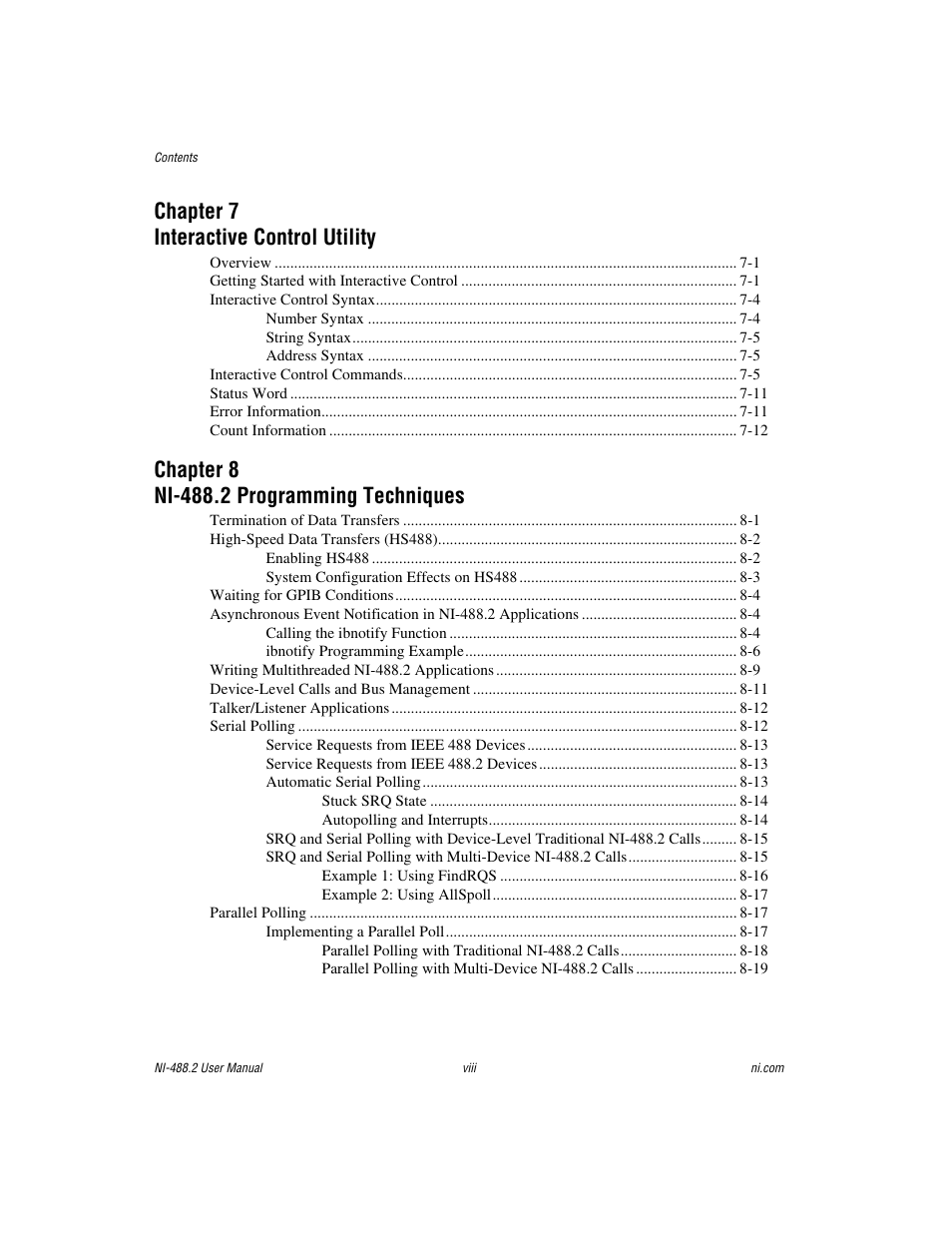 Chapter 7 interactive control utility | National Instruments NI-488.2 User Manual | Page 7 / 137