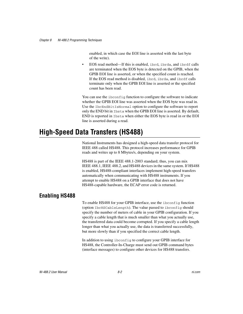High-speed data transfers (hs488), Enabling hs488, High-speed data transfers (hs488) -2 | Enabling hs488 -2 | National Instruments NI-488.2 User Manual | Page 77 / 137