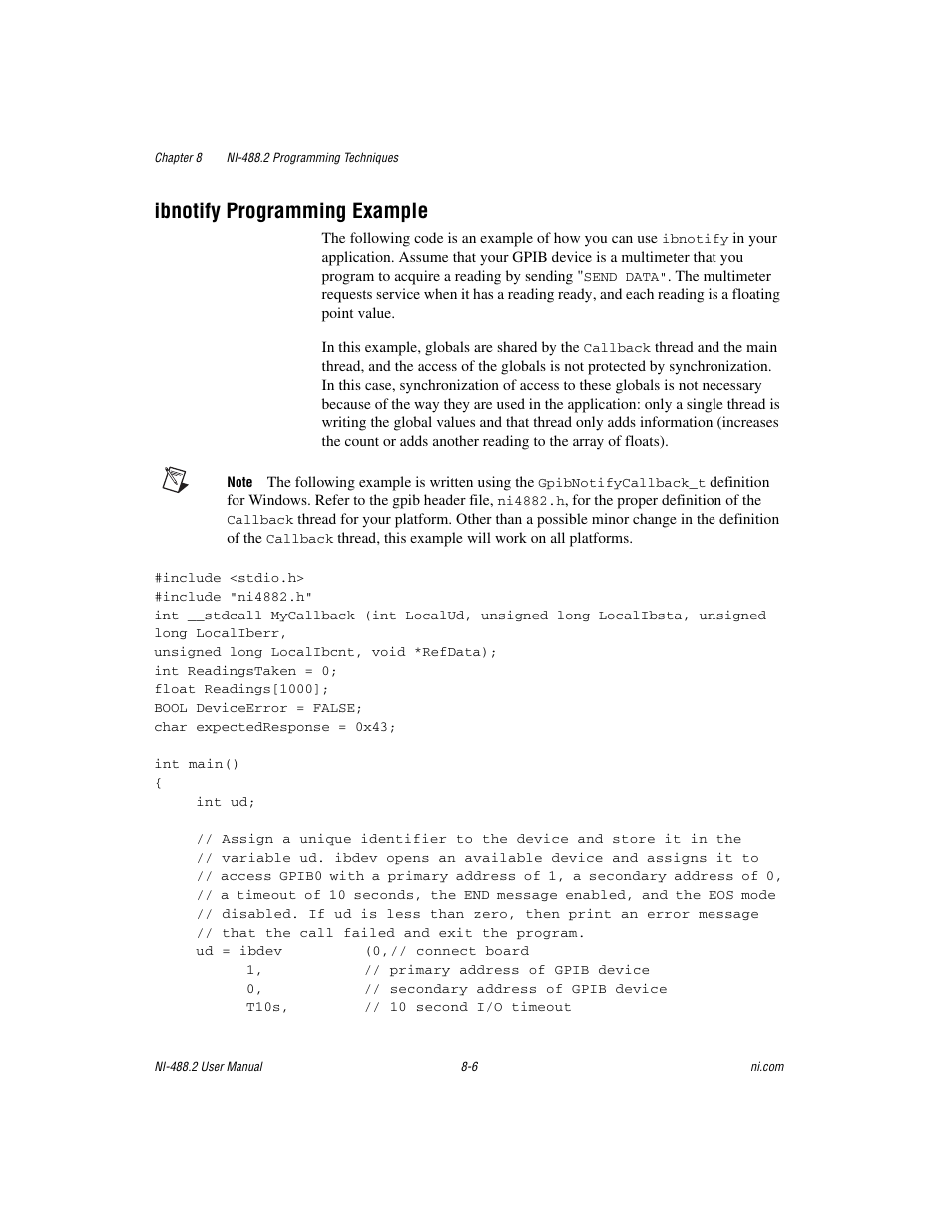 Ibnotify programming example, Ibnotify programming example -6 | National Instruments NI-488.2 User Manual | Page 81 / 137