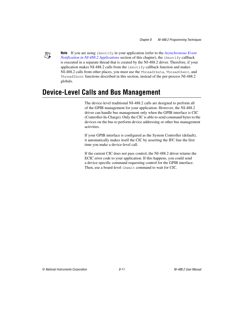 Device-level calls and bus management, Device-level calls and bus management -11 | National Instruments NI-488.2 User Manual | Page 86 / 137