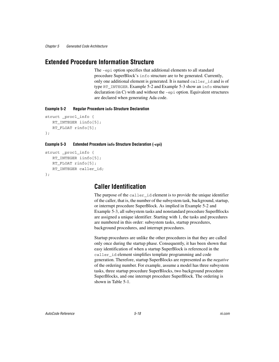 Extended procedure information structure, Caller identification, Extended procedure information structure -18 | Caller identification -18 | National Instruments AutoCode NI MATRIX User Manual | Page 126 / 250
