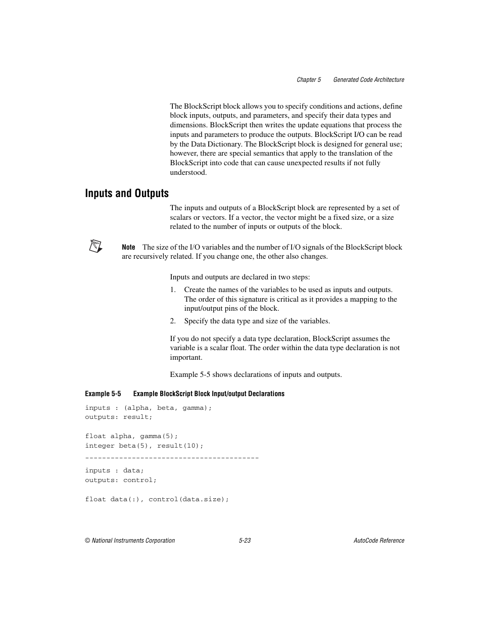 Inputs and outputs, Inputs and outputs -23 | National Instruments AutoCode NI MATRIX User Manual | Page 131 / 250