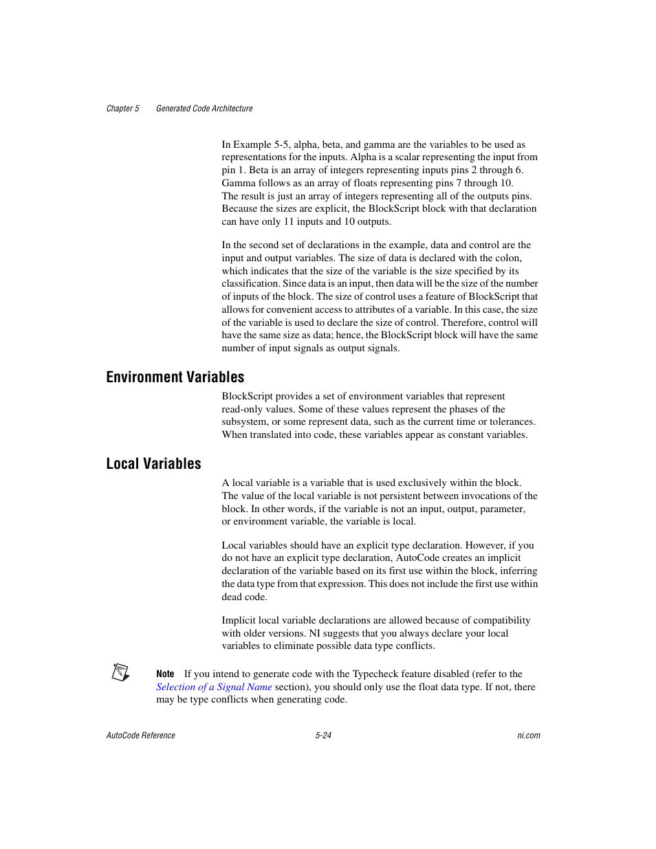 Environment variables, Local variables, Environment variables -24 local variables -24 | National Instruments AutoCode NI MATRIX User Manual | Page 132 / 250